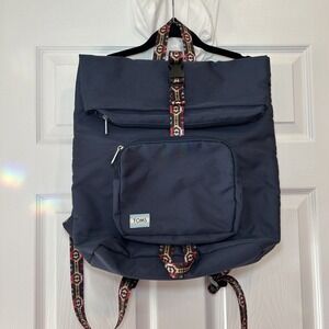 Toms Adventurer Canvas‎ Navy Blue Backpack Large Unisex As Is Read Aztec Trim